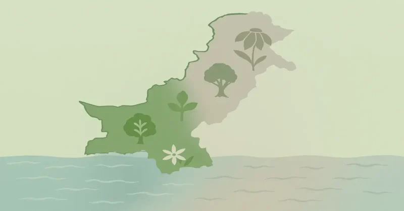 Alt Text: “Illustration of endangered plant framed by a message calling for protection of Pakistan’s native species.”